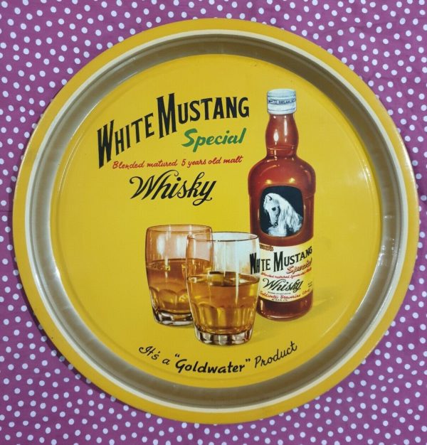 tin, tray, white, mustang, whiskey, indian, vintage, item, white mustang special, whisky