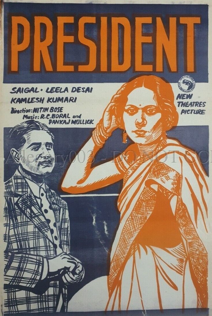 1937 Bollywood Poster PRESIDENT K L Saigal Leela Desai