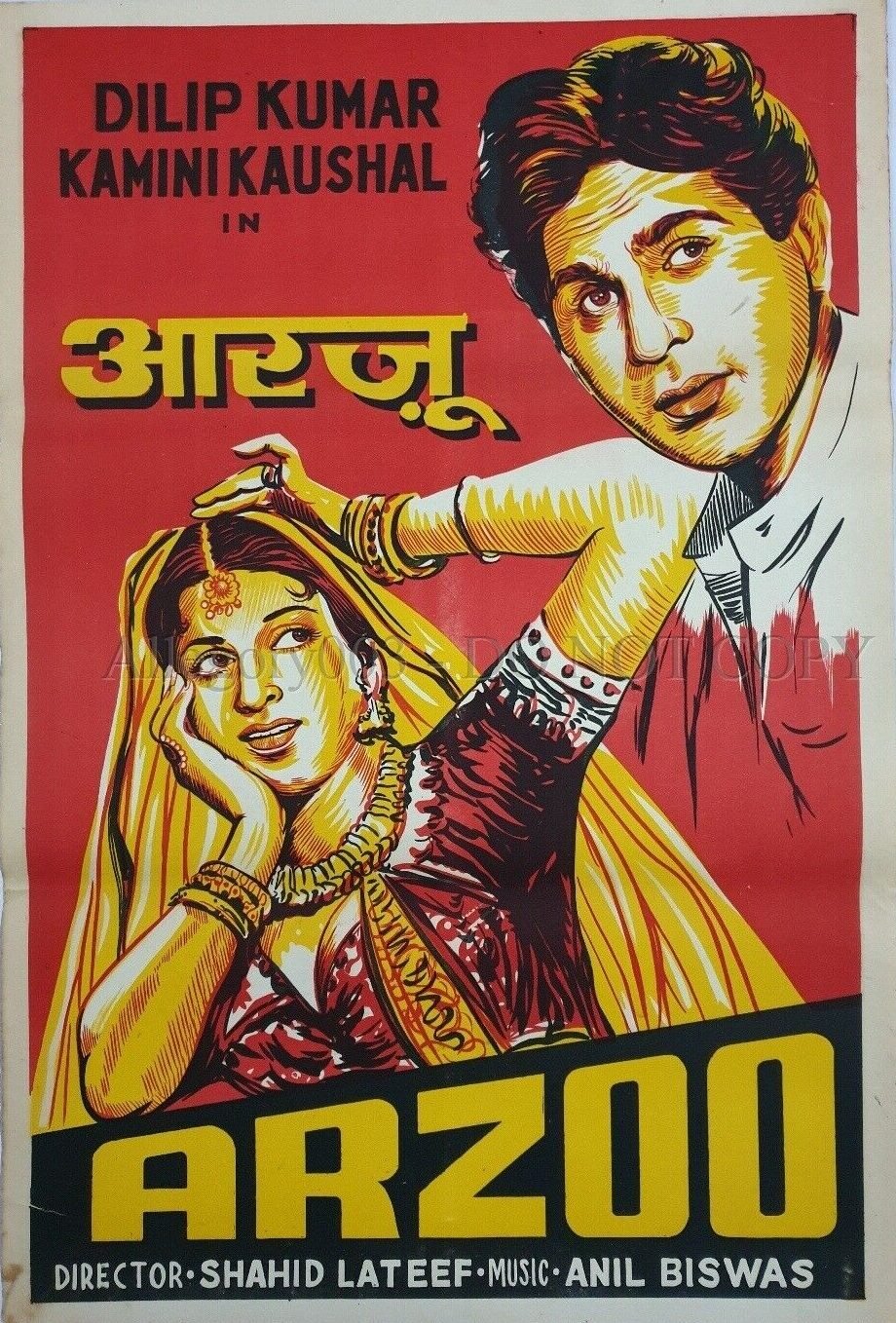 1950 Bollywood Poster ARZOO - Dilip Kumar Kamini Kaushal