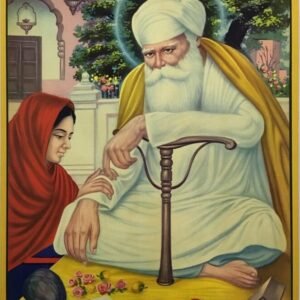 India 50's Sikh Print GURU AMARDAS JI. Artist- K P Sivam. 13in x 19in